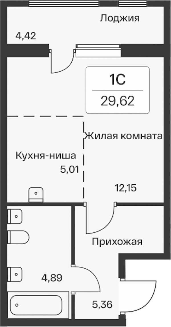 Квартира студия 29.62 м², 3/11 эт., ЖК «Расцветай в Янино»